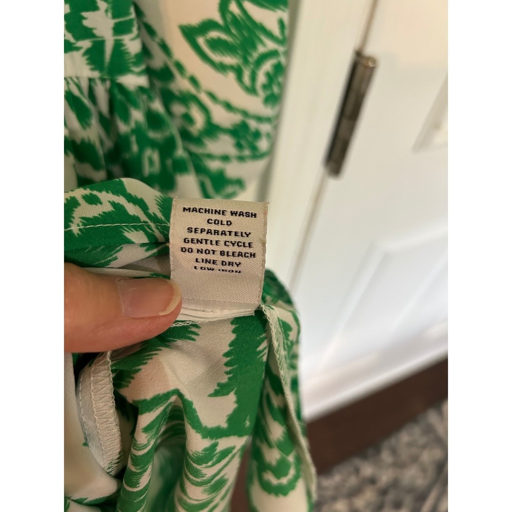 Emma & Michele Green White Ikat Paisley Dress Size S 3/4 Sleeve - Picture 4 of 7
